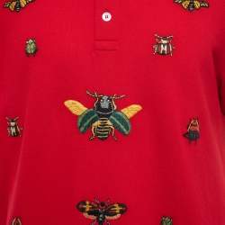 Pre Owned Gucci Red Cotton Pique Insects Embroidered Polo T-Shirt 3XL