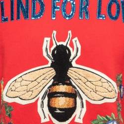 Pre Owned Gucci Red Cotton Blind For Love Bee Embroidered Sweatshirt M