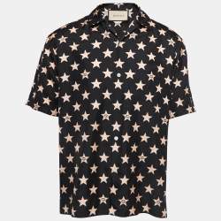 Gucci Black Star Printed Silk Short Sleeve Shirt M