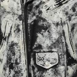 Gucci White/Black Hand Painted Leather Patch Detail Biker Jacket M