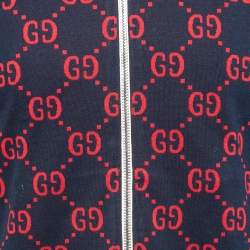 Gucci Navy Blue GG Jacquard Cotton Knit Zip Front Jacket M