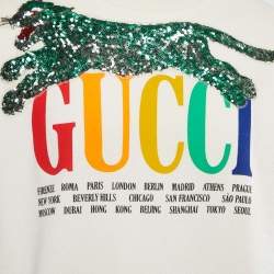 Pre Owned Gucci Cream Cotton Logo Embroidered Sweatshirt M