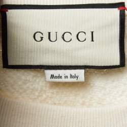 Pre Owned Gucci Cream Cotton Logo Embroidered Sweatshirt M