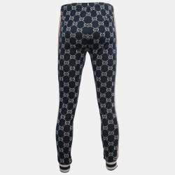 Pre Owned Gucci Navy Blue Logo Jacquard Side Stripe Detail Joggers S