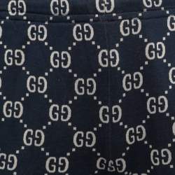 Pre Owned Gucci Navy Blue Logo Jacquard Side Stripe Detail Joggers S