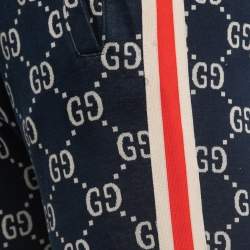 Pre Owned Gucci Navy Blue Logo Jacquard Side Stripe Detail Joggers S