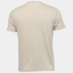 Pre Owned Gucci Beige Logo Printed Cotton Knit T-Shirt S