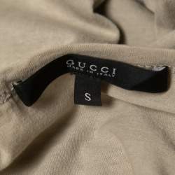 Pre Owned Gucci Beige Logo Printed Cotton Knit T-Shirt S