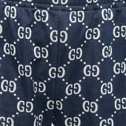 Pre Owned Gucci Navy Blue GG Pattered Cotton Side Stripe Shorts M