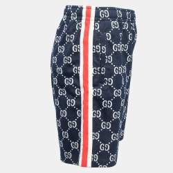 Pre Owned Gucci Navy Blue GG Pattered Cotton Side Stripe Shorts M