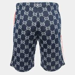 Pre Owned Gucci Navy Blue GG Pattered Cotton Side Stripe Shorts M
