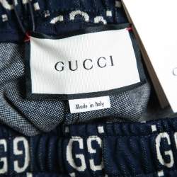 Pre Owned Gucci Navy Blue GG Pattered Cotton Side Stripe Shorts M