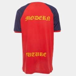 Pre Owned Gucci Red Printed Cotton Logo T-Shirt XL