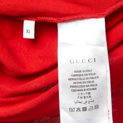 Pre Owned Gucci Red Printed Cotton Logo T-Shirt XL