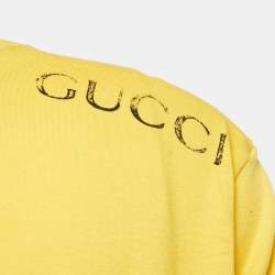 Pre Owned Gucci Yellow Distressed Cotton T-Shirt XL
