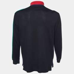 Gucci Black Cotton Pique Logo Strip Detail Long Sleeve Polo T-Shirt XL