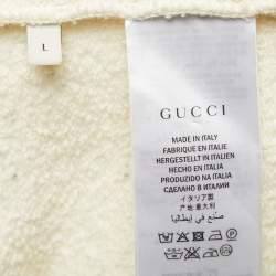 Pre Owned Gucci Cream Logo Print Cotton Hoodie L