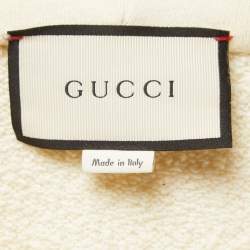 Pre Owned Gucci Cream Logo Print Cotton Hoodie L