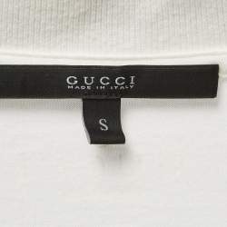 Pre Owned Gucci White Cotton Web Stripe Detailed Polo T-Shirt S
