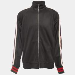 Gucci Black Knit Web Stripe Detail Zip Front Jacket XL