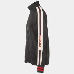 Gucci Black Knit Web Stripe Detail Zip Front Jacket XL