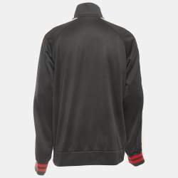 Gucci Black Knit Web Stripe Detail Zip Front Jacket XL