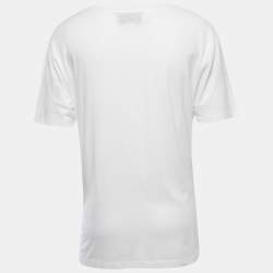 Gucci White Washed Logo Print Cotton Half Sleeve Relaxed Fit T-Shirt L