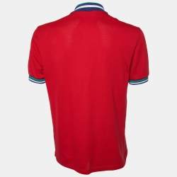 Gucci Red Cotton Pique Contrast Detail Polo T-Shirt XL