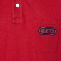 Gucci Red Cotton Pique Contrast Detail Polo T-Shirt XL