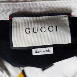 Gucci Black Chevron & Leopard Appliqued Cotton Polo T-Shirt M