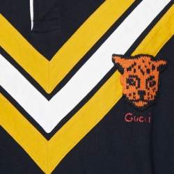 Gucci Black Chevron & Leopard Appliqued Cotton Polo T-Shirt M