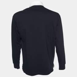 Gucci Black Chevron & Leopard Appliqued Cotton Polo T-Shirt M