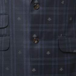 Pre Owned Gucci Navy Blue Bee Patterned Plaid Wool Suit M