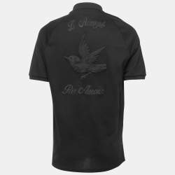 Pre Owned Gucci Black Cotton Embroidered Patch Detail Polo T-Shirt XXL