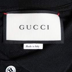Pre Owned Gucci Black Cotton Embroidered Patch Detail Polo T-Shirt XXL