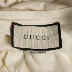 Pre Owned Gucci Off-White Logo Print Cotton Half Sleeve T-Shirt 3XL