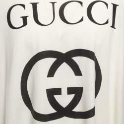 Pre Owned Gucci Off-White Logo Print Cotton Half Sleeve T-Shirt 3XL