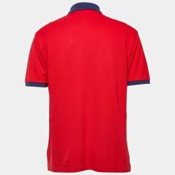 Pre Owned Gucci Red Cotton Contrast Collar Detailed Polo T-Shirt L