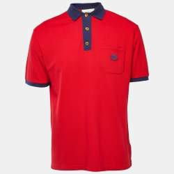 Pre Owned Gucci Red Cotton Contrast Collar Detailed Polo T-Shirt L