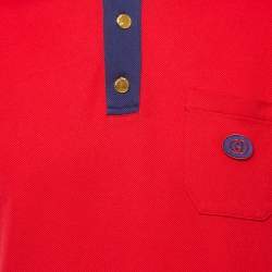 Pre Owned Gucci Red Cotton Contrast Collar Detailed Polo T-Shirt L
