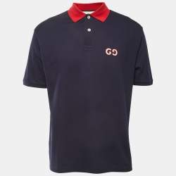 Gucci Navy Blue GG Embroidered Cotton Pique Polo T-Shirt L Gucci
