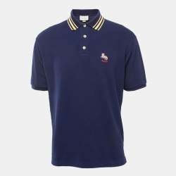 Gucci Navy Blue Cat Logo Embroidered Cotton Pique Polo T-Shirt L 