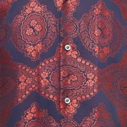 Pre Owned Gucci Red Jacquard Stripe Detailed Button Front Half Sleeve Shirt S