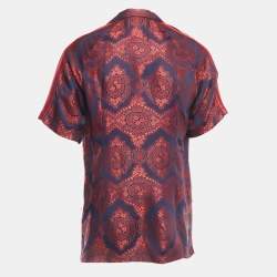 Pre Owned Gucci Red Jacquard Stripe Detailed Button Front Half Sleeve Shirt S