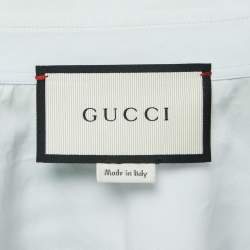 Gucci Light Blue Cotton Tiger Print Silk Insert Button Front Half Sleeve Shirt L