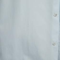 Gucci Light Blue Cotton Tiger Print Silk Insert Button Front Half Sleeve Shirt L