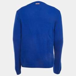 Gucci Blue Bee Accent Graphic Patterned Wool Crew Neck Sweater L