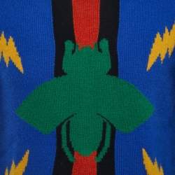 Gucci Blue Bee Accent Graphic Patterned Wool Crew Neck Sweater L