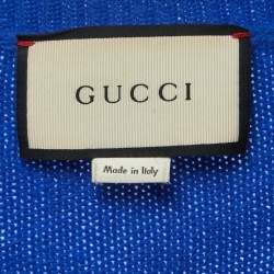 Gucci Blue Bee Accent Graphic Patterned Wool Crew Neck Sweater L