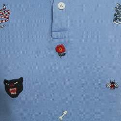 Gucci Blue Embroidered Cotton Pique Polo T-Shirt M